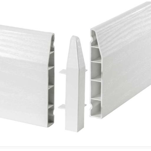 100mm White UPVC Skirting External Corner - Chamfered (2 Pack)