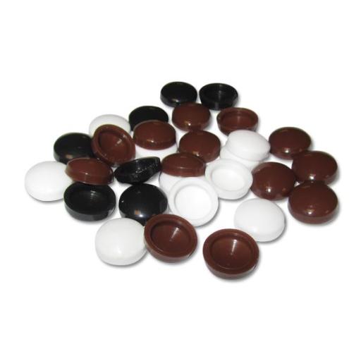 white, black and brown screw cap covers