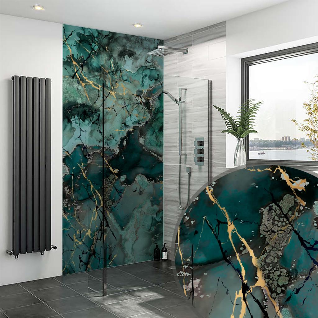Liquid Marble Teal Splashbax Shower Panel