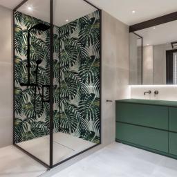 monstera leaves green shower panel design one