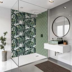 monstera leaves green shower panel installation