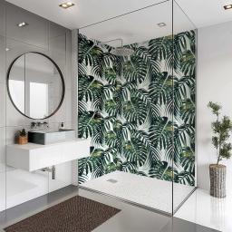 monstera leaves green bathroom panel