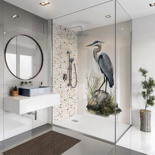 blue crane birds splashbax walk in shower panel