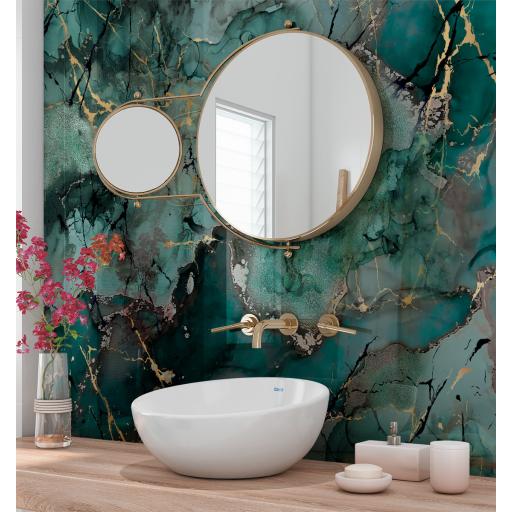 liquid marble teal splashbax bathroom panel