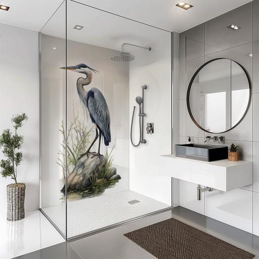 blue crane birds splashbax shower panel installation