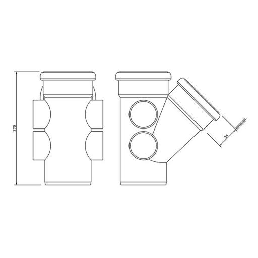 floplast soil pipe double socket 135° branch dimensions