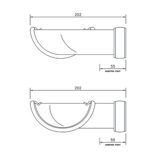 floplast half round gutter 90° angle dimensions