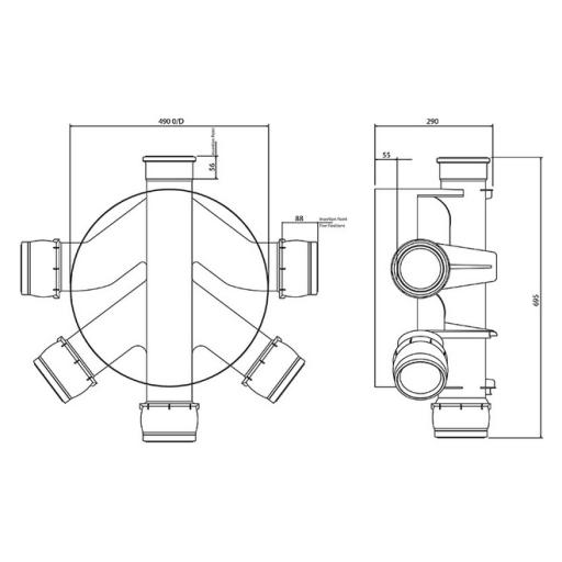 Underground 270mm Deep Chamber Base ( 0-20° Movement) dimensions