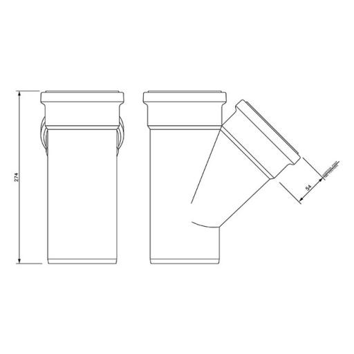 FloPlast Underground 45° Equal Junction Double Socket dimensions