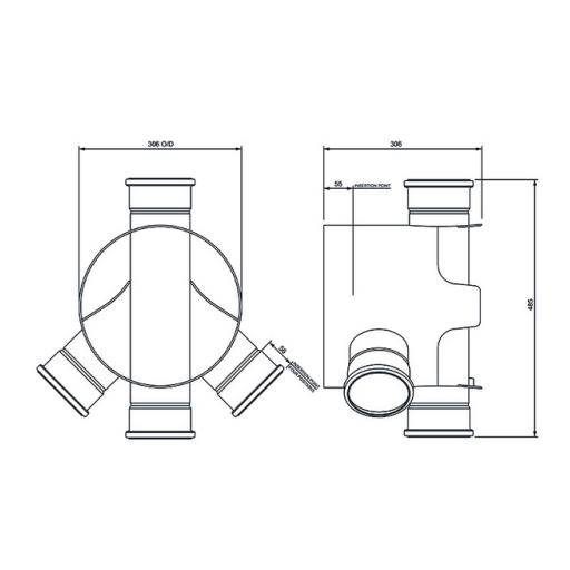 FloPlast Underground 270mm 45° Inlet Chamber Base dimensions