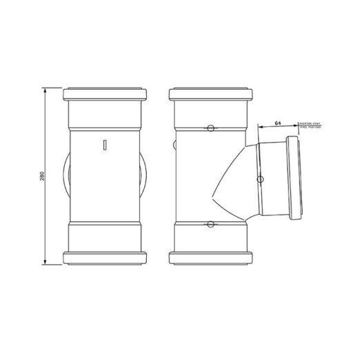 FloPlast Underground 87.5° Equal Junction Triple Socket dimensions