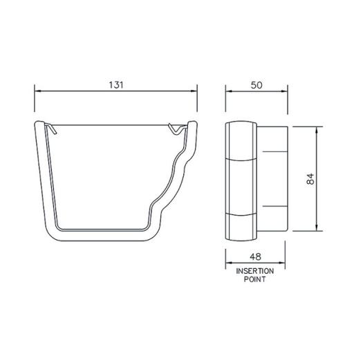floplast cast iron style ogee gutter right hand external stop end dimensions