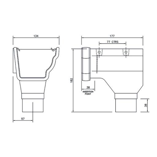 floplast ogee gutter right hand stop end outlet dimensions