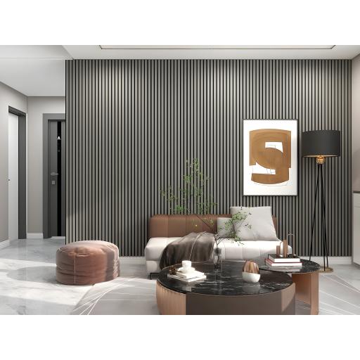 Light Grey Slatted Acoustic Wall Panels - (2)