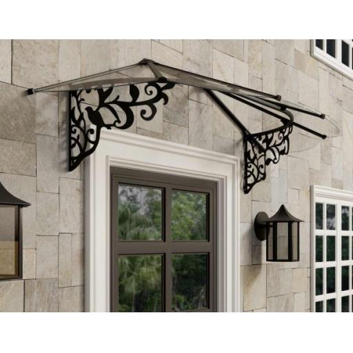 Lily 2.1m x 0.9m Door Canopy - Black Aluminium Frame
