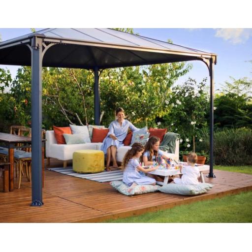 Palermo 3.6m x 3.6m Garden Gazebo in Grey Aluminium with Polycarbonate Roof