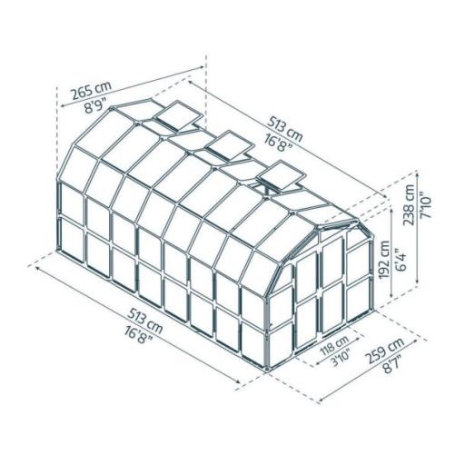 Grand Gardener 8ft x 16ft Polycarbonate Greenhouse - Green Frame