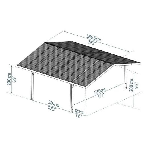 Sydney Double Wings 20' x 20' Carport - Black Aluminium & Corrugated Polycarbonate Roof