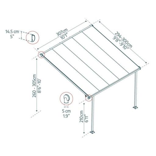 Feria Patio Cover 3m x 3m - Grey Aluminium Frame & Clear Polycarbonate