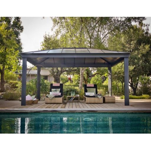 Dallas 3.6m x 5m Garden Gazebo in Grey Aluminium with Polycarbonate Roof