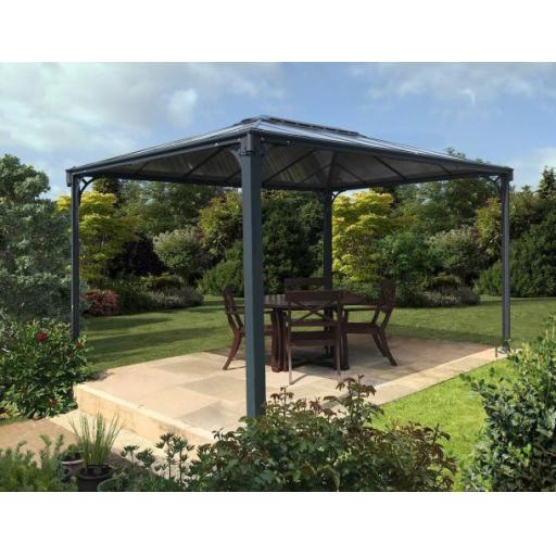 Martinique 3m x 4.3m Garden Gazebo in Grey Aluminium with Polycarbonate Roof