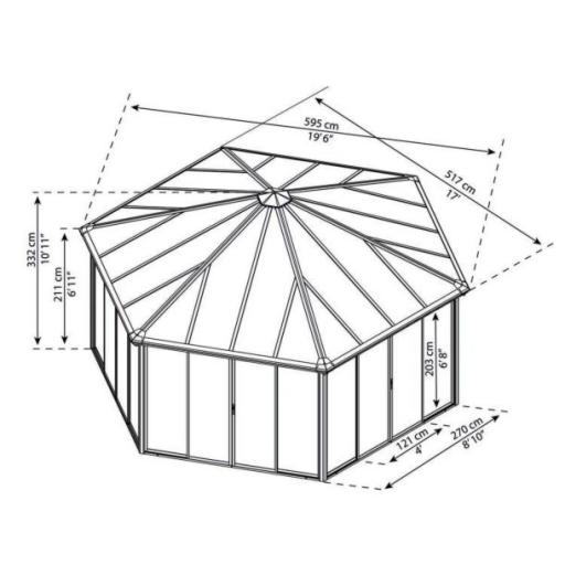 Garda 6m x 5m (23.1m²) Hexagonal Enclosed Gazebo Kit - Grey Structure & Hybrid Panels