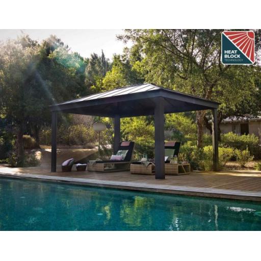 Dallas 3.6m x 5m Garden Gazebo in Grey Aluminium with Polycarbonate Roof