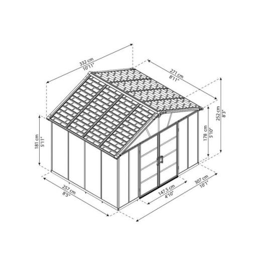 Yukon 11ft x 9ft Garden Shed Without Floor - Dark Grey Polycarbonate Panels