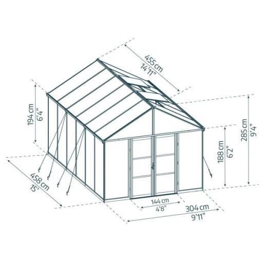 Aria 10ft x 15ft Polycarbonate Greenhouse - Black Frame