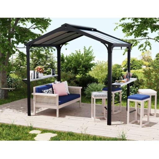 Austin 1.8m x 2.4m Outdoor BBQ Gazebo in Black Aluminium with Polycarbonate Roof