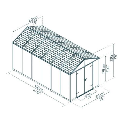 Rubicon 8ft x 15ft Garden Shed With Floor - Dark Grey