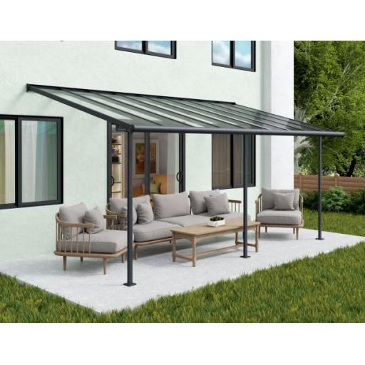 Sierra Patio Cover 3m x 6.2m - Grey Aluminium Frame & Clear Polycarbonate