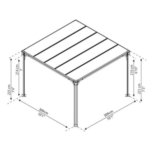 Milano 3m x 3m Garden Gazebo in Grey Aluminium with Polycarbonate Roof