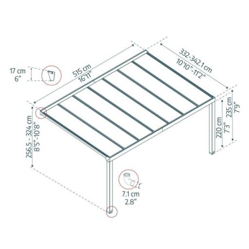 Stockholm Patio Cover 3.4m x 5.2m - Grey Aluminium Frame & Clear Polycarbonate