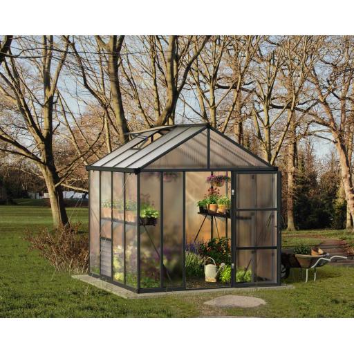 Glory 8ft x 8ft Polycarbonate Greenhouse - Grey Frame
