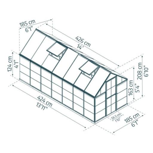 Hybrid 6ft x 14ft Polycarbonate Greenhouse - Green Frame