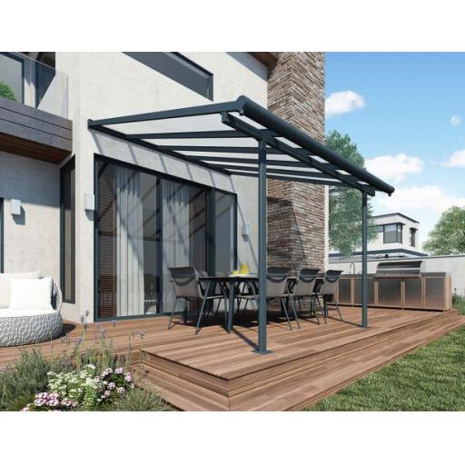 Sierra Patio Cover 3m x 3m - Grey Aluminium Frame & Clear Polycarbonate