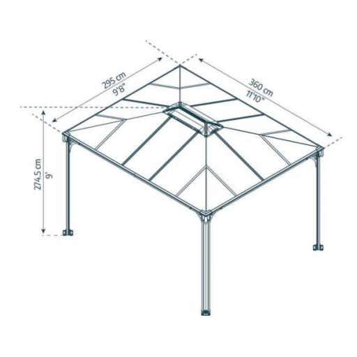 Martinique 3m x 3.6m Garden Gazebo in Grey Aluminium with Polycarbonate Roof
