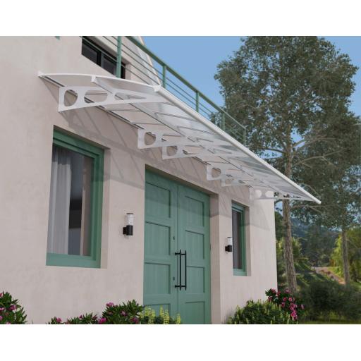 Bordeaux 7m x 1.4m Door Canopy - White Aluminium Frame & Twinwall Polycarbonate