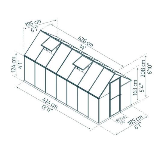 Mythos 6ft x 14ft Polycarbonate Greenhouse - Silver Frame