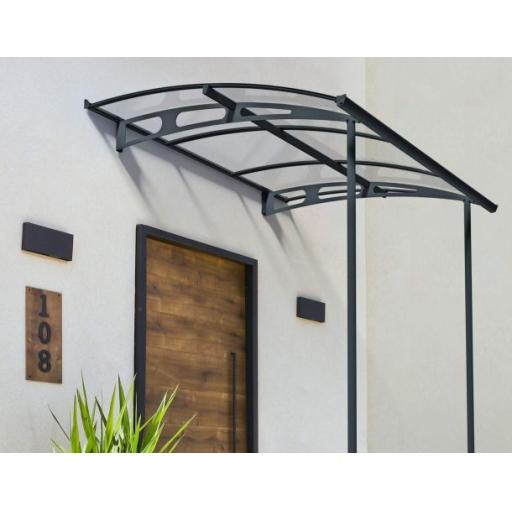 Vega 2m x 2m Door Canopy with Two Posts - Grey Aluminium Frame