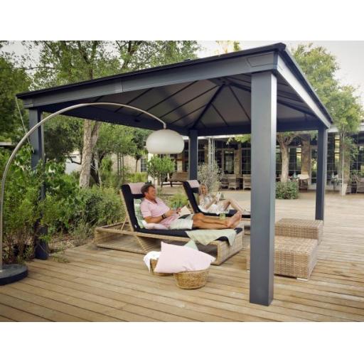 Dallas 3.6m x 5m Garden Gazebo in Grey Aluminium with Polycarbonate Roof