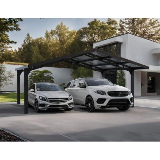 Sydney Double Wings 20' x 20' Carport - Black Aluminium & Corrugated Polycarbonate Roof