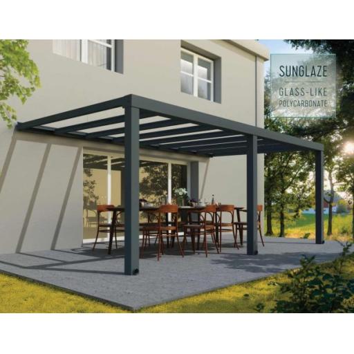 Stockholm Patio Cover 3.4m x 6m - Grey Aluminium Frame & Clear Polycarbonate