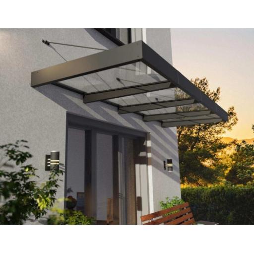 Sophia XL 3.79m x 1.4m Door Canopy - Grey Aluminium Frame & White Opal Panels