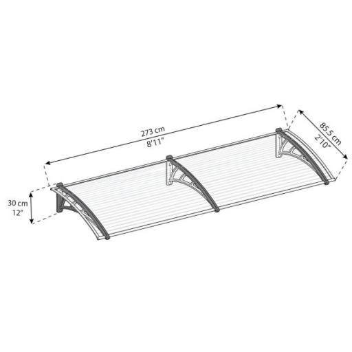 Neo 2.7m x 0.9m Door Canopy - Grey Aluminium Frame & Twinwall Polycarbonate