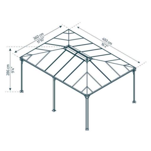 Martinique 3.6m x 5m Garden Gazebo in Grey Aluminium with Polycarbonate Roof