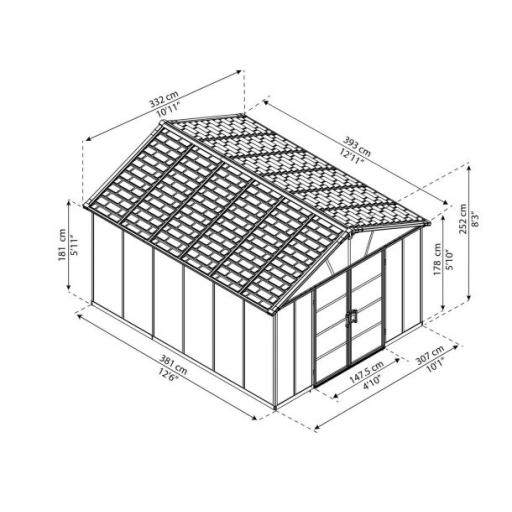 Yukon 11ft x 13ft Garden Shed Without Floor - Dark Grey Polycarbonate Panels