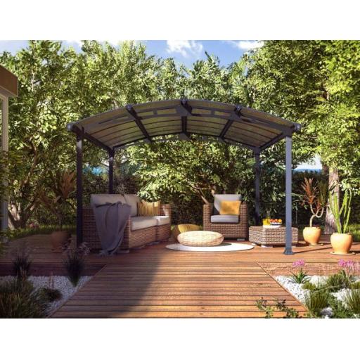 Tucson 3.6m x 4.35m Garden Gazebo in Grey Aluminium with Polycarbonate Roof