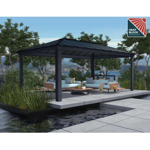 Dallas 3.6m x 6m Garden Gazebo in Grey Aluminium with Polycarbonate Roof